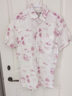 Men Isle Bay Linen Cotton Blend Short Sleeve Button Down - Small